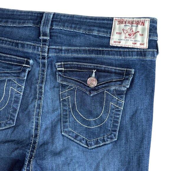 True Religion Billie Mid Rise Straight Jeans Size 32 Western Cowboy Flap Pockets - Picture 1 of 8